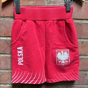 Red Polska Shorts with Eagle Emblem